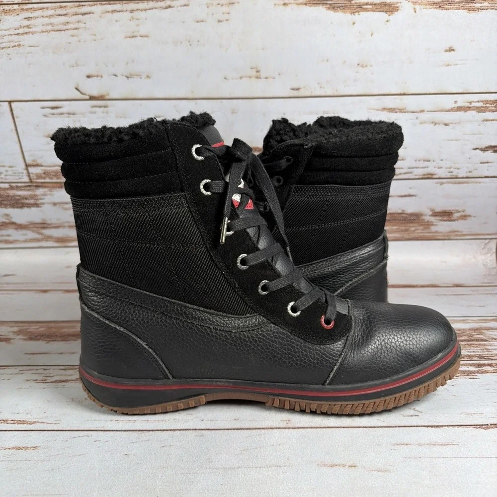 Pajar Mens Black Leather Lace Up Faux Fur Winter Boots US 12-12.5 EU 45